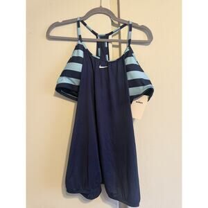 Nike Women's Navy and Light Blue Swim Top Size XL